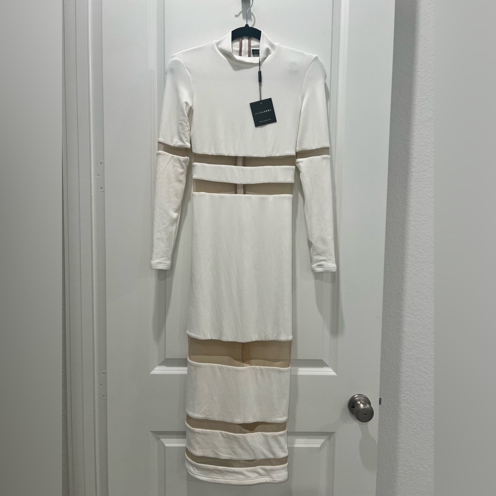 NWT JLUXLABEL White Mesh Panel Bodycon Dress Size S